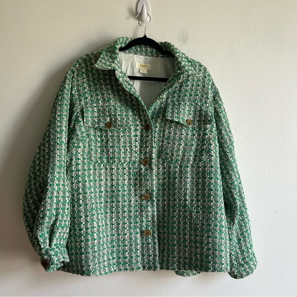 Anthropologie Maeve Sz XL Tweed Green Button Front Shacket Jacket - Picture 2 of 14